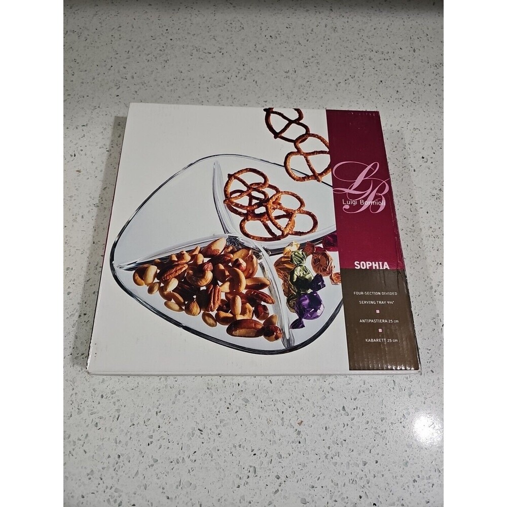 Luigi Bormioli Sophia 9 ¾” Divided Square Serving Party Tray Glass New Italy